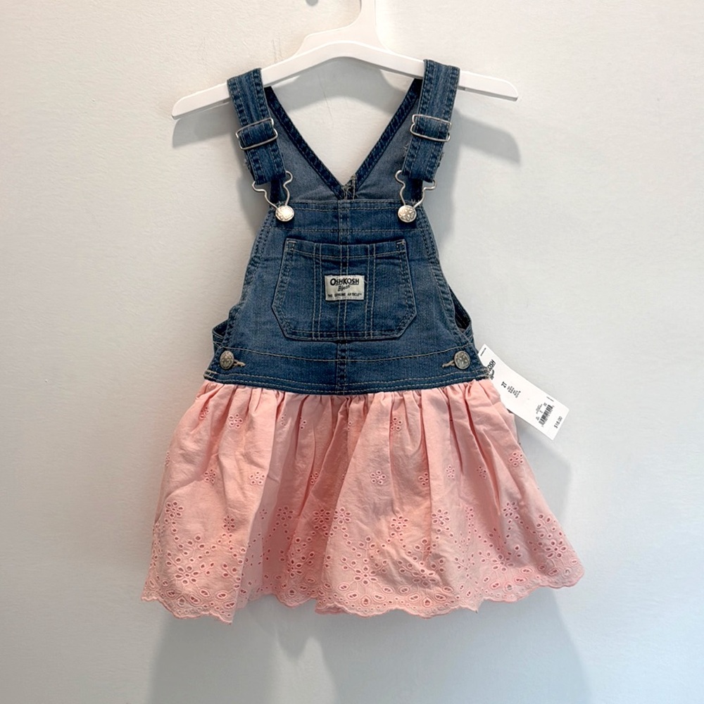 Baby Girl OshKosh B'gosh Blue and Pink Overalls 2T NWT